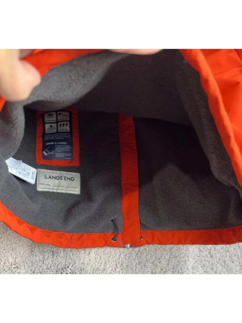 Lands End Jacket Boys Size Small / 8 Insulated Parka Orange Hooded Waterproof